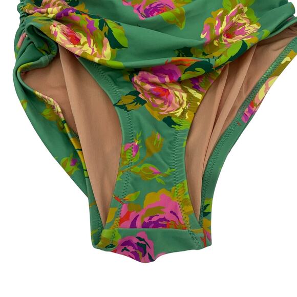 New J. Crew Green Floral Ruched High Waist Bikini Swim Bathing Suit Bottom XXS - Picture 4 of 8
